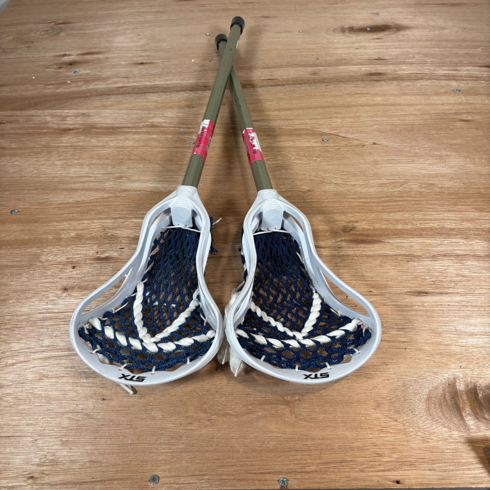 STX FiddleSTX Lacrosse Stick Set of 2 Mini Sticks Blue White Mesh 30 Inch Gold